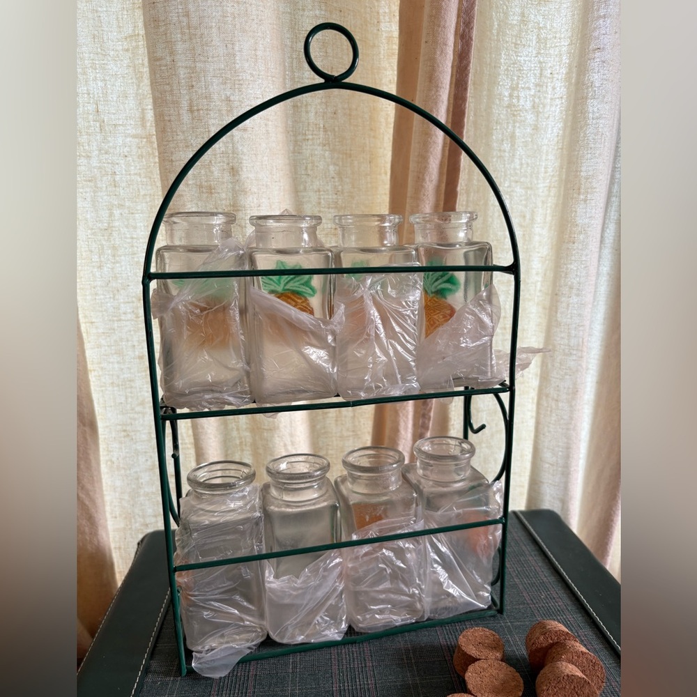 Pineapple Spice Set Glass Jars Metal Rack - Picture 5 of 5